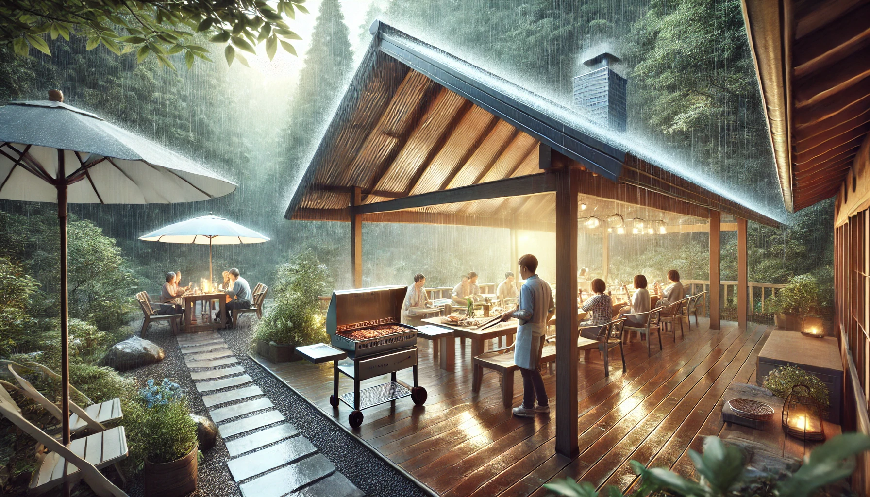 雨の日も安心！屋根付きバーベキュー場の魅力