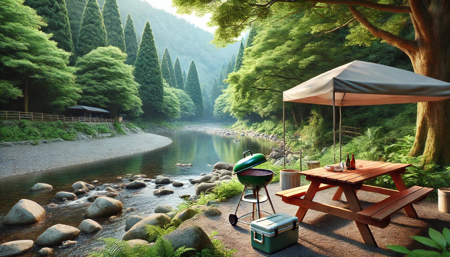 川沿いで癒されるBBQエリア